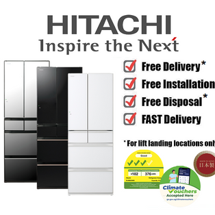 HITACHI R-HW620WS 617L MADE IN JAPAN CRYSTAL BLACK / CRYSTAL WHITE / CRYSTAL MIRROR MULTI-DOOR REFRIGERATOR