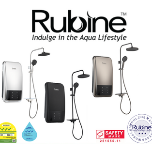 RUBINE ET-123 METALLIC SILVER / MATTE BLACK / GUN METAL INSTANT WATER HEATER WITH RAINSHOWER SET AND DC BOOSTER PUMP
