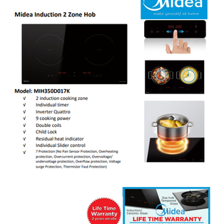 MIDEA MIH350D017K 73CM 2 ZONE BUILT IN INDUCTION HOB