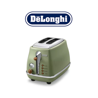 DE'LONGHI CTOV2003 OLIVE GREEN/PASTEL CREAM ICONA VINTAGE BREAKFAST COLLECTION TOASTER