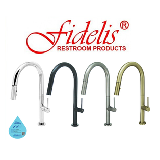 FIDELIS FT-67B5C CHROME / BLACK / BRUSHED GOLD / GUN METAL SINGLE LEVER PULL OUT DUAL FUNCTION KITCHEN SINK COLD TAP