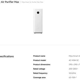 XIAOMI AC-M34-SC MIJIA MAX EU ANTI-VIRAL AND ANTI-ALLERGEN SMART AIR PURIFIER