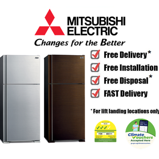 MITSUBISHI MR-F62EX 505L BROWN/STAINLESS STEEL 2 DOOR TOP FREEZER REFRIGERATOR