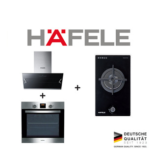 HAFELE 538.82.373 90CM DESIGNER CHIMNEY HOOD + HAFELE 536.07.490 60L HYDRO CLEAN OVEN + HAFELE 538.01.801 30CM 1 BURNER TOWN GAS