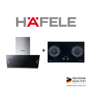 HAFELE 538.82.373 90CM DESIGNER CHIMNEY HOOD + HAFELE 538.01.802 75CM 2 BURNER TOWN GAS BUILT-IN GLASS GAS HOB BUNDLE