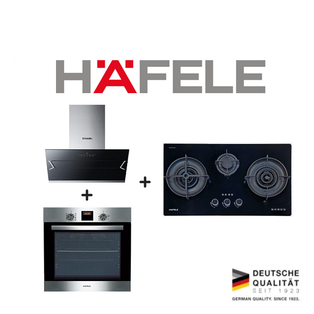 HAFELE 538.82.373 90CM DESIGNER CHIMNEY HOOD + HAFELE 536.07.490 60L HYDRO CLEAN OVEN + HAFELE 538.01.804 86CM 3 BURNER TOWN GAS