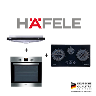 HAFELE 536.88.133 90CM SEMI INTEGRATED HOOD + HAFELE 536.07.490 60L HYDRO CLEAN OVEN + HAFELE 538.01.804 86CM 3 BURNER TOWN GAS