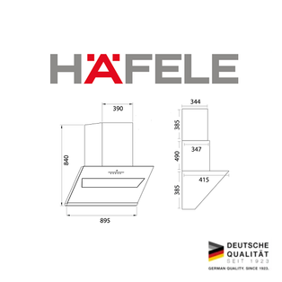 HAFELE 538.82.373 90CM DESIGNER CHIMNEY HOOD + HAFELE 538.01.804 86CM 3 BURNER TOWN GAS BUILT-IN GLASS GAS HOB BUNDLE