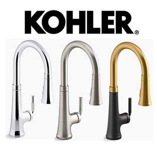 KOHLER K-23764T-4 TONE™ CHROME / VIBRANT STEEL / MATT BLACK + BRASS SINGLE LEVER PULL OUT KITCHEN SINK MIXER