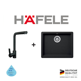HAFELE 566.03.310 MATTE BLACK EXTENDABLE GRANITE SINK MIXER FAUCET + HAFELE 570.35.330 SINGLE BOWL GRANITE SINK BUNDLE