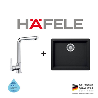 HAFELE 566.03.210 EXTENDABLE CHROME SINK MIXER FAUCET + HAFELE 570.35.330 SINGLE BOWL GRANITE SINK BUNDLE