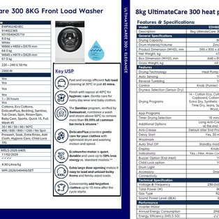 ELECTROLUX EWF8024D3EC 8KG ULTIMATECARE™ 300 FRONT LOAD WASHING MACHINE + EDH804H3WB 8KG FRONT LOAD HEAT PUMP DRYER