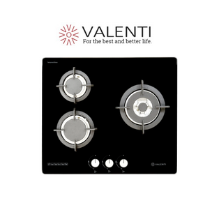VALENTI VC 630GB 60CM 3 BURNER TEMPERED GLASS GAS HOB WITH SAFETY DEVICE
