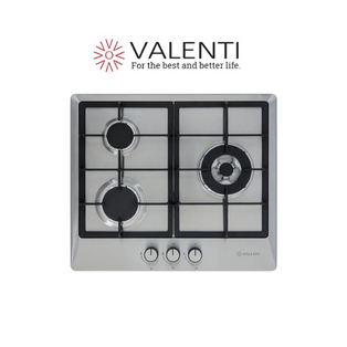 VALENTI VC630SB 60CM 3 BURNER STAINLESS STEEL GAS HOB WITH SAFETY DEVICE